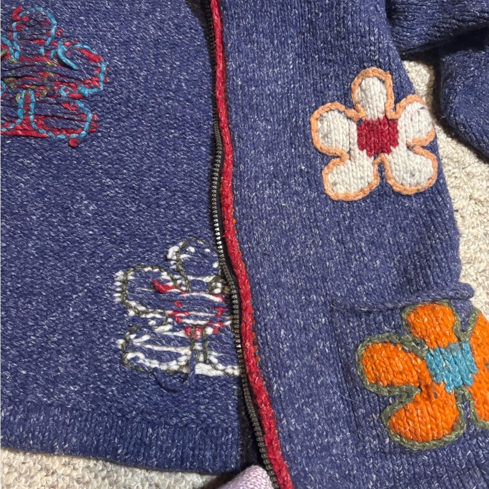 Floral Embroidered Blue Women's wool cardigan - Picture 7 of 16